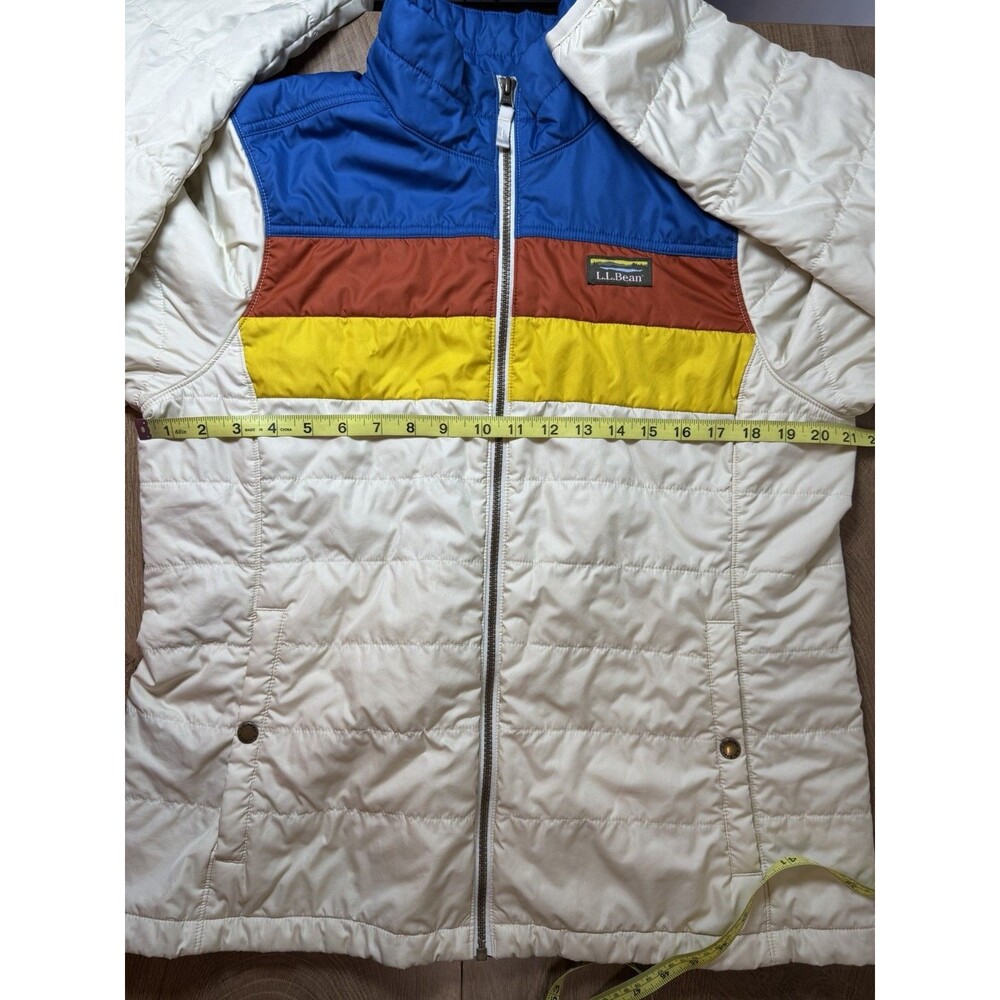 LL Bean Jacket Women’s Large Cream Mountain Classic Puffer Block Striped - Picture 7 of 15